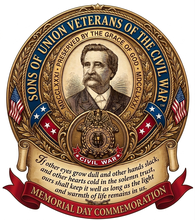 Memorial Day commemorative artwork for the Sons of Union Veterans of the Civil War featuring patriotic Civil War memorial imagery and American flags.