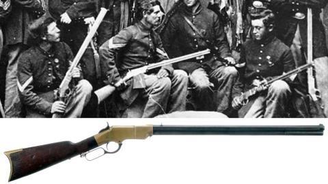 Image of Union soldiers in the field with their Henry Rifles